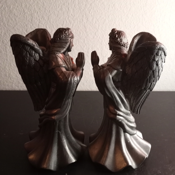 Solid Bronze 7" Candle Holder Angel Figurines Set of 2. - Picture 2 of 7
